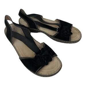 Hotter Molly Black Sandals Flower Design Applique Size 9